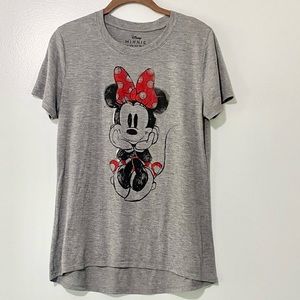 Disney Minnie Mouse with Bow High Low Hem Tee T-shirt Heather Gray Size Medium